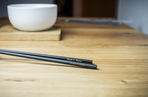black wedding chopsticks with laser engraving