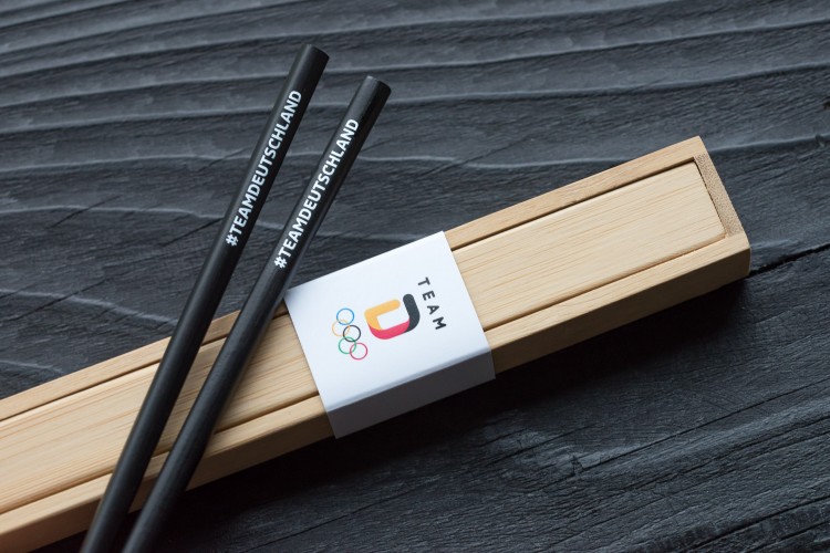 bedruckte Choipsticks in Bambusbox für das deutsche Olympiateam bedruckte Essstäbchen in Bambusbox für das deutsche Olympiateam